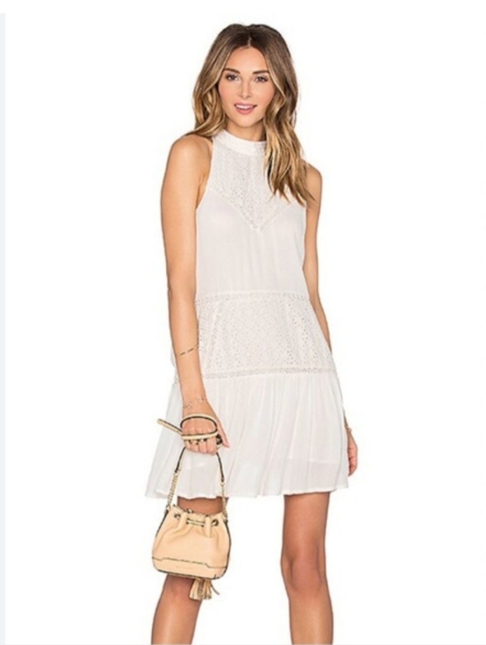 Lovers + Friends Dress Large Eyelet Off White Star Chaser
